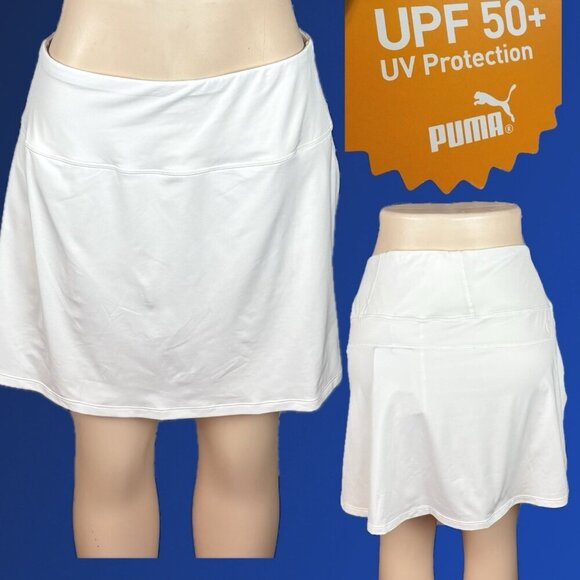 Puma + XXL White Pwrmesh High Rise Waist UPF+50 Liner Shorts Pockets Golf Skirt - Picture 1 of 6